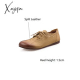 New Split Leather Women Loafers Spring Low Heels Woman Shoes Round Toe Soft Pumps Ins Style