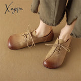 New Split Leather Women Loafers Spring Low Heels Woman Shoes Round Toe Soft Pumps Ins Style