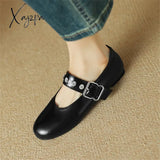 New Split Leather Women Mary Jane Shoes Spring Low Heels Woman Round Toe Pumps Retro Zapatos De