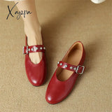 New Split Leather Women Mary Jane Shoes Spring Low Heels Woman Round Toe Pumps Retro Zapatos De