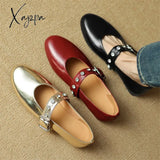 New Split Leather Women Mary Jane Shoes Spring Low Heels Woman Round Toe Pumps Retro Zapatos De