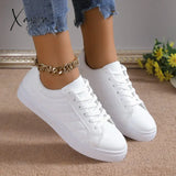 New Spring And Autumn Korean Version Lace-Up Small White Shoes Female Flat Leather Canvas Casual