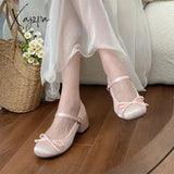 New Spring Autumn Thick Heel Pink Shoes Elegant Bow Lolita College Girls High Heels Fashion Women