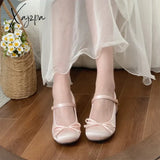 New Spring Autumn Thick Heel Pink Shoes Elegant Bow Lolita College Girls High Heels Fashion Women