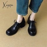 New Spring Cow Leather Women Shoes Round Toe Pumps Platform For Zapatos Mujer Lace Up Brogue