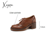 New Spring Cow Leather Women Shoes Round Toe Pumps Platform For Zapatos Mujer Lace Up Brogue