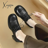 New Spring Genuine Leather Women Shoes Round Toe Pumps For Zapatos Mujer Brogue Designs Lace Up