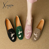 New Spring Sheep Suede Women Shoes Round Toe Pumps Low Heel For Zapatos Mujer Embroidered Loafers