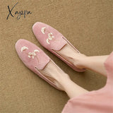 New Spring Sheep Suede Women Shoes Round Toe Pumps Low Heel For Zapatos Mujer Embroidered Loafers