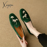 New Spring Sheep Suede Women Shoes Round Toe Pumps Low Heel For Zapatos Mujer Embroidered Loafers