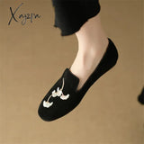 New Spring Sheep Suede Women Shoes Round Toe Pumps Low Heel For Zapatos Mujer Embroidered Loafers