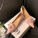 New Spring Sheepskin Women Shoes Shallow Flower Pointed Toe Pumps For Zapatos De Mujer Ladies