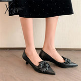 New Spring Sheepskin Women Shoes Shallow Flower Pointed Toe Pumps For Zapatos De Mujer Ladies