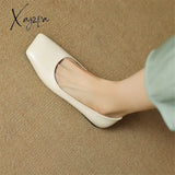 New Spring Sheepskin Women Shoes Square Toe Pumps Ballet For Zapatos De Mujer Concise Low Heels