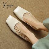 New Spring Sheepskin Women Shoes Square Toe Pumps Ballet For Zapatos De Mujer Concise Low Heels