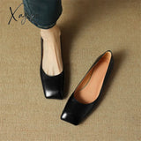 New Spring Sheepskin Women Shoes Square Toe Pumps Ballet For Zapatos De Mujer Concise Low Heels