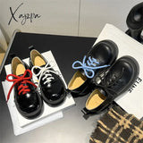 New Spring Split Leather Women Shoes Round Toe Pumps For Zapatos Mujer Lace Up Black Platform