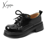 New Spring Split Leather Women Shoes Round Toe Pumps For Zapatos Mujer Lace Up Black Platform