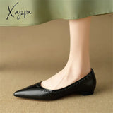 New Spring Summer Genuine Leather Woman Shoe Pointed Toe Women Pumps Low Heel Shoes For Zapatos