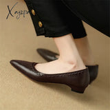 New Spring Summer Genuine Leather Woman Shoe Pointed Toe Women Pumps Low Heel Shoes For Zapatos