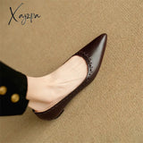 New Spring Summer Genuine Leather Woman Shoe Pointed Toe Women Pumps Low Heel Shoes For Zapatos