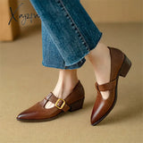 New Spring Summer Genuine Leather Woman Shoes Pointed Toe Retro Women Pumps For Zapatos De Mujer