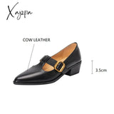 New Spring Summer Genuine Leather Woman Shoes Pointed Toe Retro Women Pumps For Zapatos De Mujer