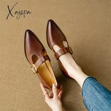 New Spring Summer Genuine Leather Woman Shoes Pointed Toe Retro Women Pumps For Zapatos De Mujer