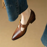 New Spring Summer Genuine Leather Woman Shoes Pointed Toe Retro Women Pumps For Zapatos De Mujer