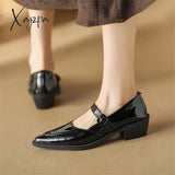 New Spring Summer Patent Leather Woman Shoes Pointed Toe Retro Women Pumps For Zapatos De Mujer