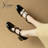 New Spring Summer Patent Leather Women Shoes Round Toe Shallow Pumps Mary Jane For Straps Gladiator