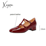 New Spring Summer Patent Leather Women Shoes Round Toe Shallow Pumps Mary Jane For Straps Gladiator