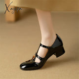 New Spring Summer Patent Leather Women Shoes Round Toe Shallow Pumps Mary Jane For Straps Gladiator