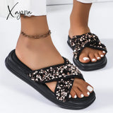 New Velcro Thick-Soled Sequined Design High-End Sandals For Women Flip Flops Fashionable Summer Wear