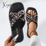 New Velcro Thick-Soled Sequined Design High-End Sandals For Women Flip Flops Fashionable Summer