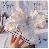 New White Inner Height-Increasing Vulcanized Shoes Original Butterfly Flower High-Top Canvas Sweet