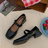 New Women Mary Jane Shoes Fashion Square Toe Shallow Ladies Elegant Dress Single Leather Heel Sandal