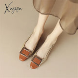 New Women Sandals Cow Leather Cover Toe French Retro Summer Shoes For Square Mixed Color Ladies