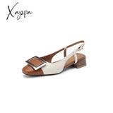 New Women Sandals Cow Leather Cover Toe French Retro Summer Shoes For Square Mixed Color Ladies