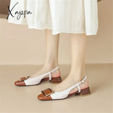 New Women Sandals Cow Leather Cover Toe French Retro Summer Shoes For Square Mixed Color Ladies