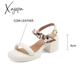 New Women Sandals Cow Leather Open Toe French Retro Summer Shoes For Round Platform High Heels