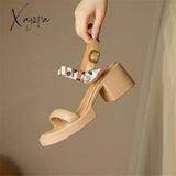 New Women Sandals Cow Leather Open Toe French Retro Summer Shoes For Round Platform High Heels