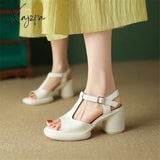 New Women Sandals Patent Leather Open Toe Chunky Heel Summer Shoes For Round Platform High Heels