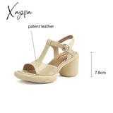 New Women Sandals Patent Leather Open Toe Chunky Heel Summer Shoes For Round Platform High Heels