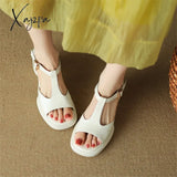 New Women Sandals Patent Leather Open Toe Chunky Heel Summer Shoes For Round Platform High Heels