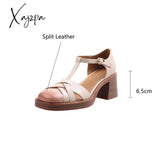 New Women Sandals Split Leather Cover Toe Casual Buckle Strap Summer Shoes For Round High Heels