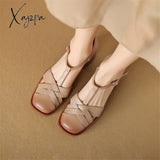 New Women Sandals Split Leather Cover Toe Casual Buckle Strap Summer Shoes For Round High Heels