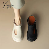 New Women Sandals Split Leather Cover Toe Casual Slippers Summer Hole Shoes For Round High Heel