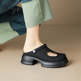 New Women Sandals Split Leather Cover Toe Casual Slippers Summer Hole Shoes For Round High Heel