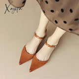 New Women Sandals Split Leather Cover Toe French Retro Summer Shoes For Pointed Office Ladies